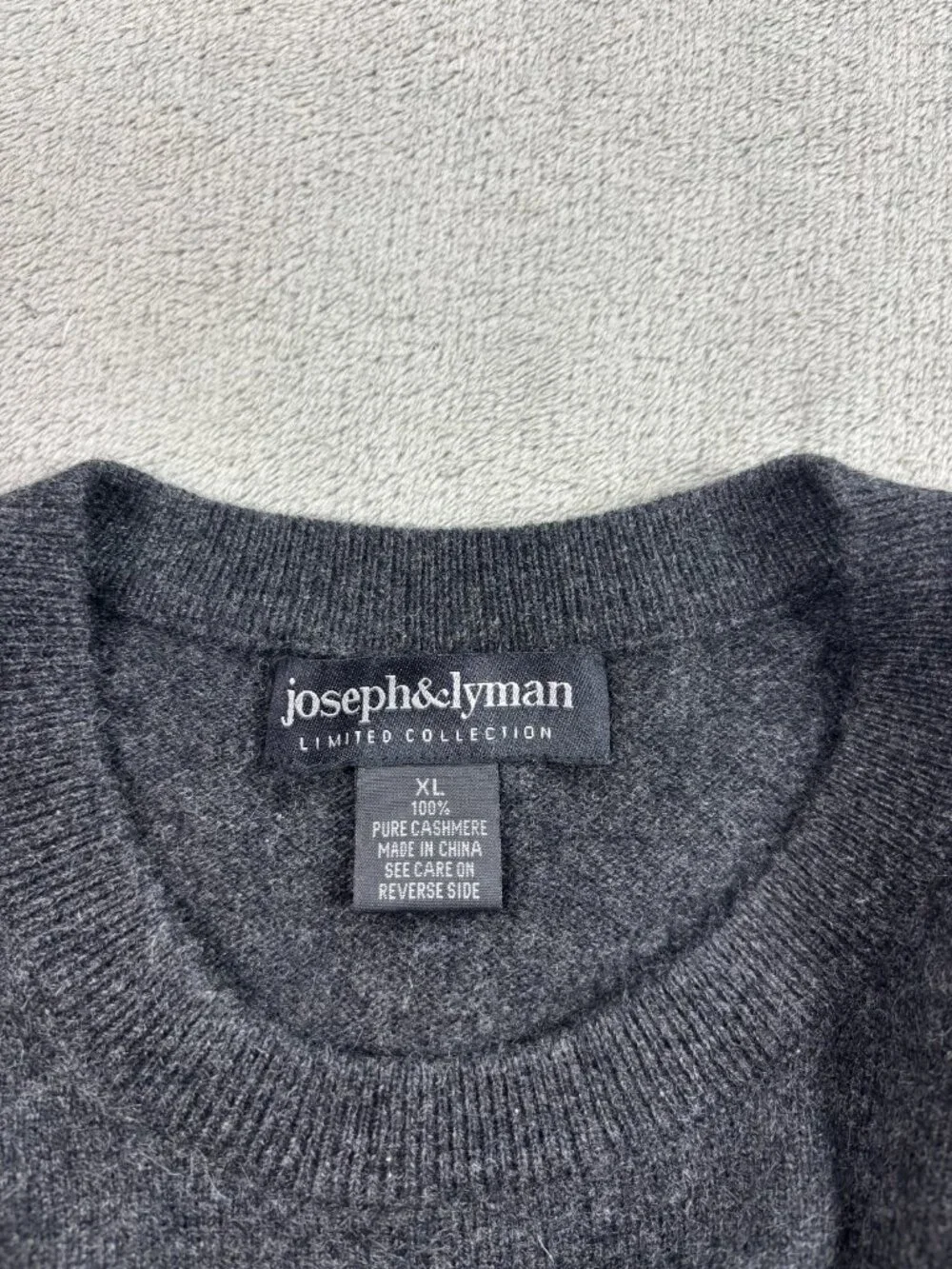 Joseph & Lyman Limited Collection Sweater Mens XL Gray Cashmere Ribbed Crew Neck